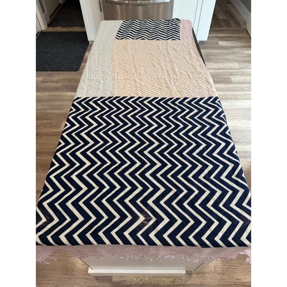 J. Crew‎ Scarf Navy Pink Chevron Wool Blend Preppy Coastal Wrap Elevated basics